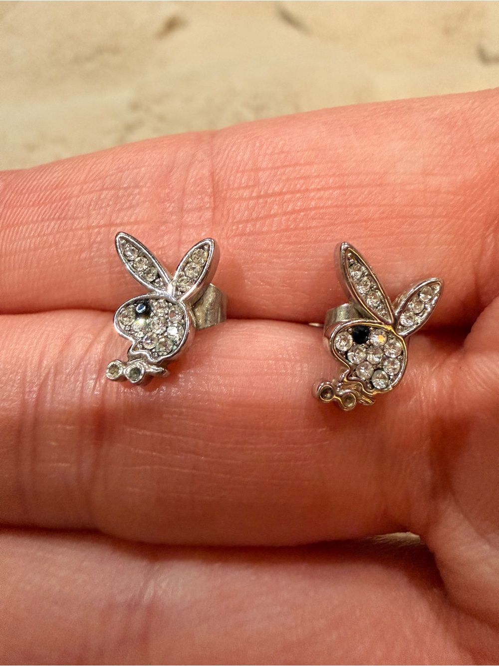 Playboy Bunny Earrings Masthead Logo Rhinestone Sparkly Jeweled Rabbit y2k 2000s